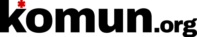 Logo Komun, escrito con letras fuertes en negro y un asterísco encima de la K mayúscula a modo de unión de todas las soberanías